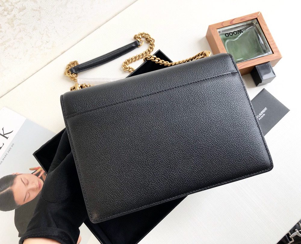 [REP 1:1] Saint Laurent Sunset Medium Chain Bag Black For Women 8.6in/22cm YSL 442906D420W1000
