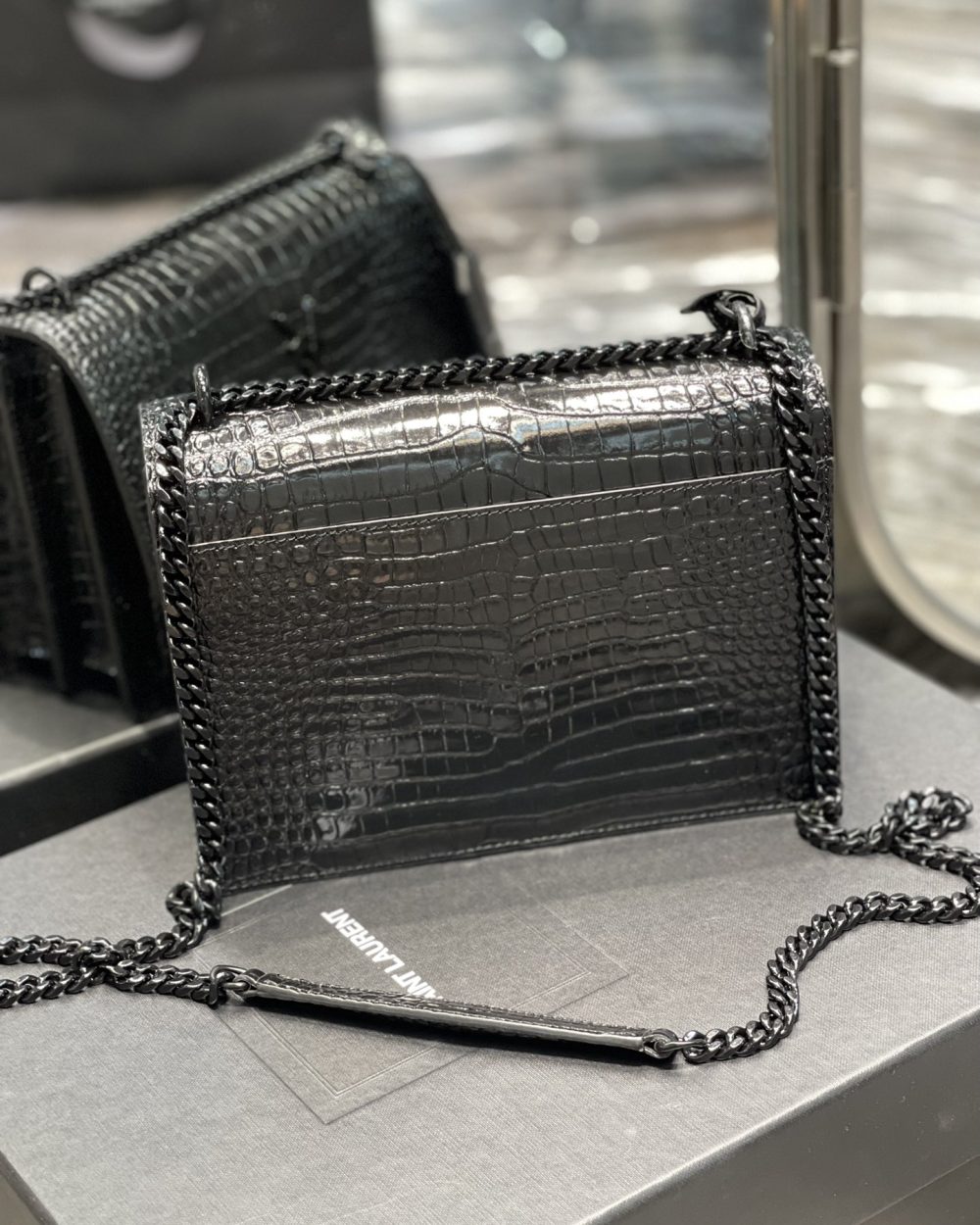 [REP 1:1] Saint Laurent Sunset Medium Chain Bag Black For Women 8.6in/22cm YSL 442906DND0U1000