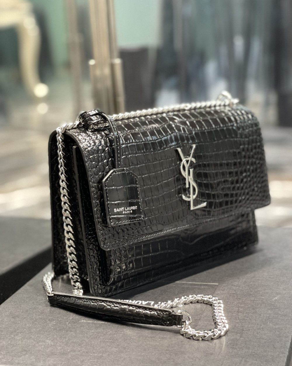 [REP 1:1] Saint Laurent Sunset Medium Chain Bag Black For Women 8.6in/22cm YSL 442906DND0U1000