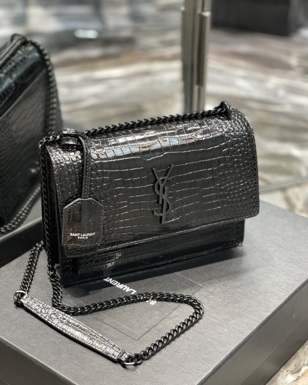 [REP 1:1] Saint Laurent Sunset Medium Chain Bag Black For Women 8.6in/22cm YSL 442906DND0U1000