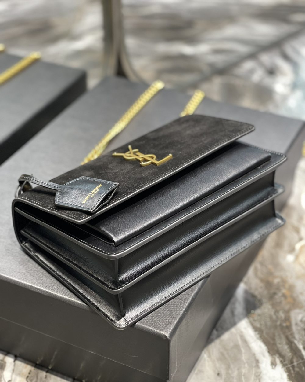 [REP 1:1] Saint Laurent Sunset Medium Chain Bag Black For Women 9.8in/22cm YSL