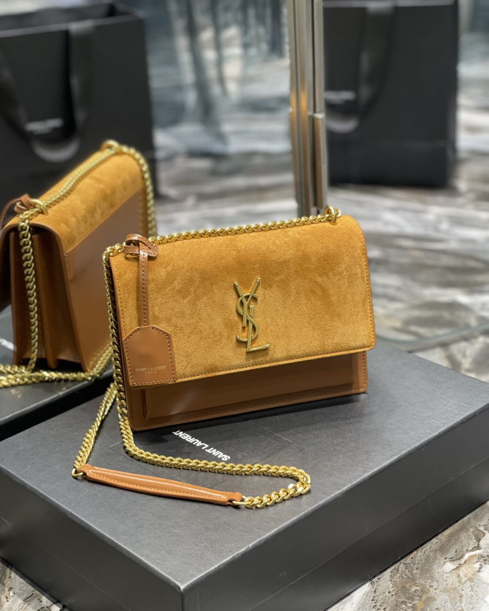 [REP 1:1] Saint Laurent Sunset Medium Chain Bag Brown For Women 9.8in/22cm YSL