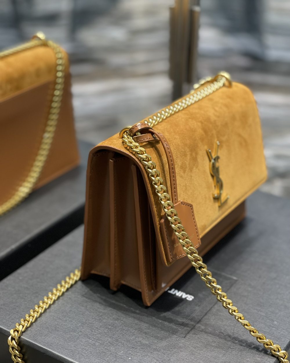 [REP 1:1] Saint Laurent Sunset Medium Chain Bag Brown For Women 9.8in/22cm YSL