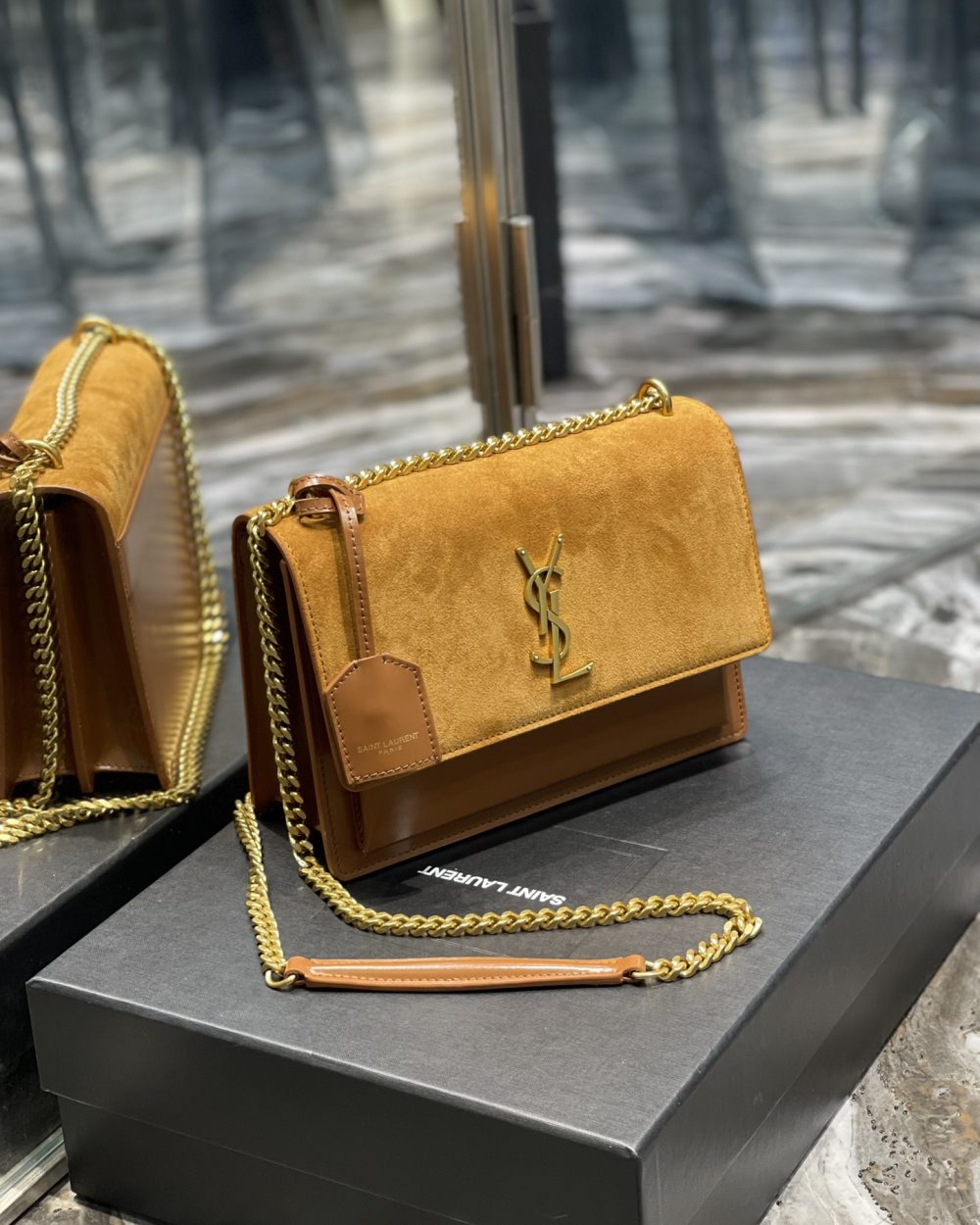 [REP 1:1] Saint Laurent Sunset Medium Chain Bag Brown For Women 9.8in/22cm YSL