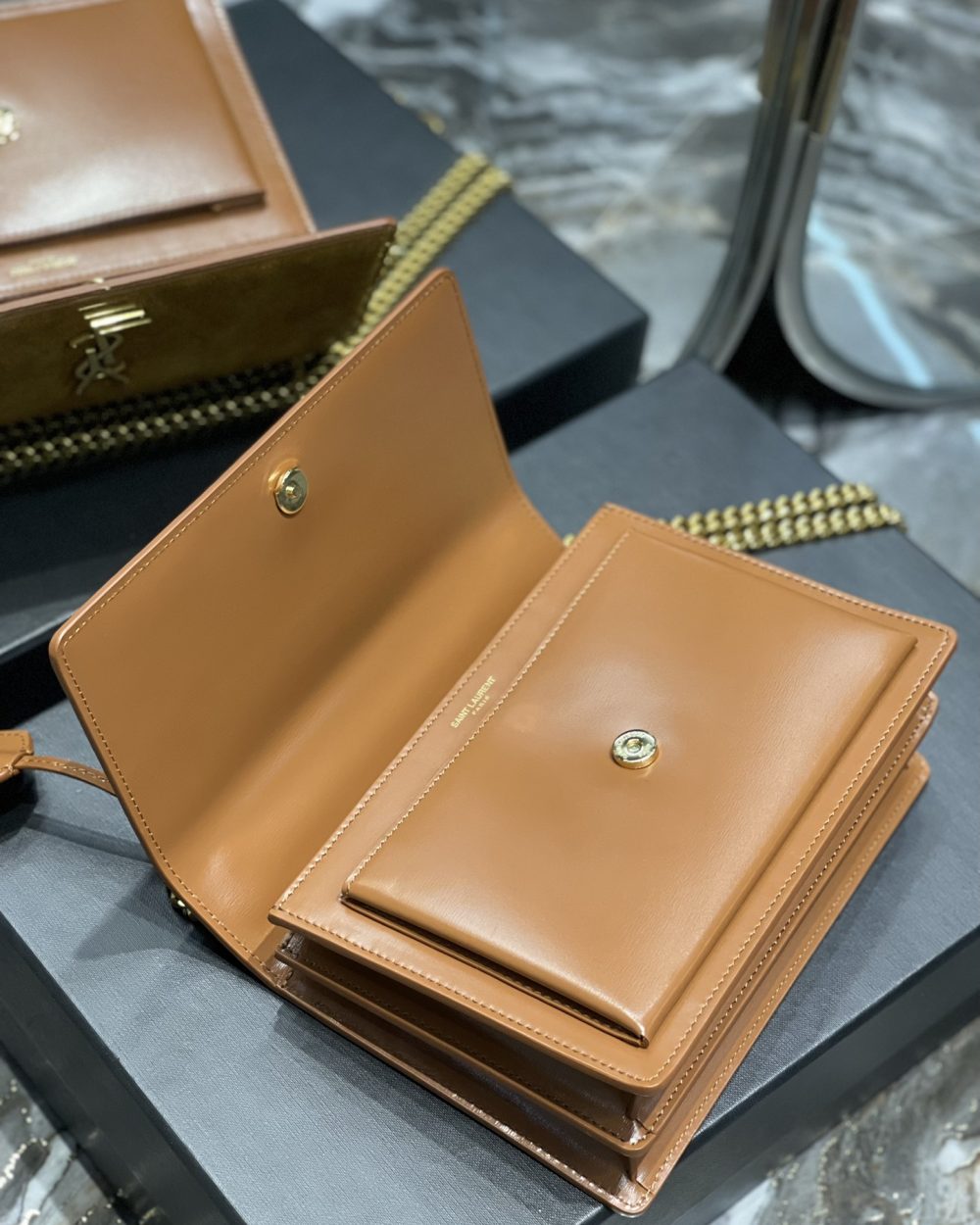 [REP 1:1] Saint Laurent Sunset Medium Chain Bag Brown For Women 9.8in/22cm YSL