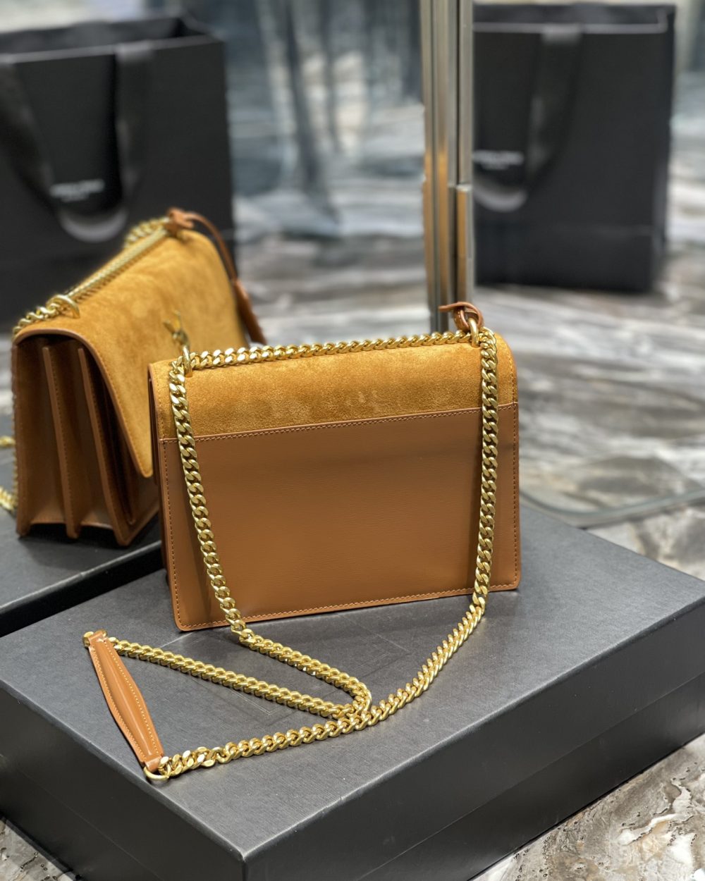 [REP 1:1] Saint Laurent Sunset Medium Chain Bag Brown For Women 9.8in/22cm YSL