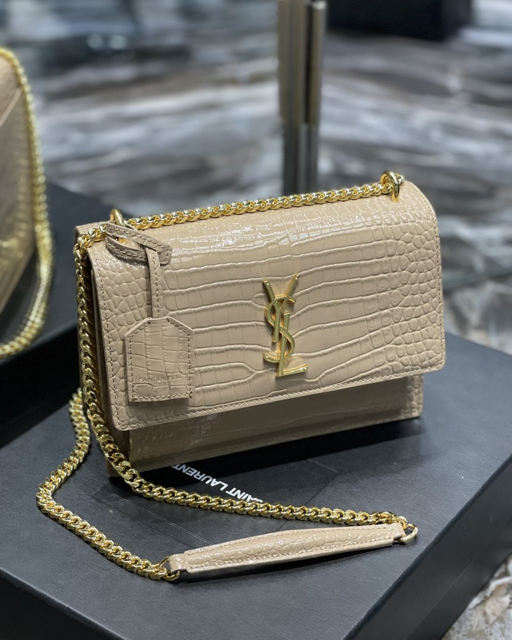 [REP 1:1] Saint Laurent Sunset Medium Chain Bag For Women 8.6in/22cm Beige YSL 442906DND0J2721