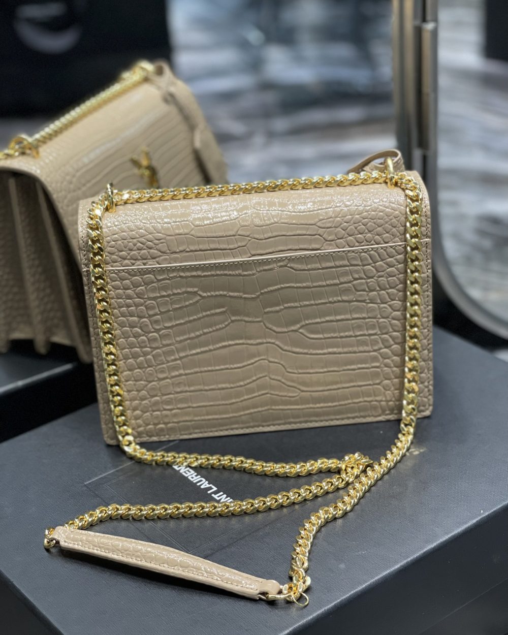 [REP 1:1] Saint Laurent Sunset Medium Chain Bag For Women 8.6in/22cm Beige YSL 442906DND0J2721