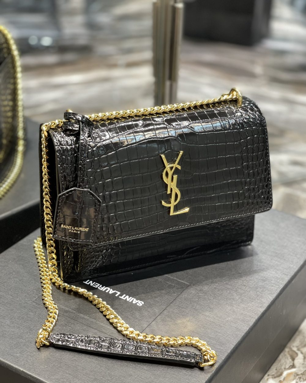 [REP 1:1] Saint Laurent Sunset Medium Chain Bag For Women 8.6in/22cm Black YSL 442906DND0J1000