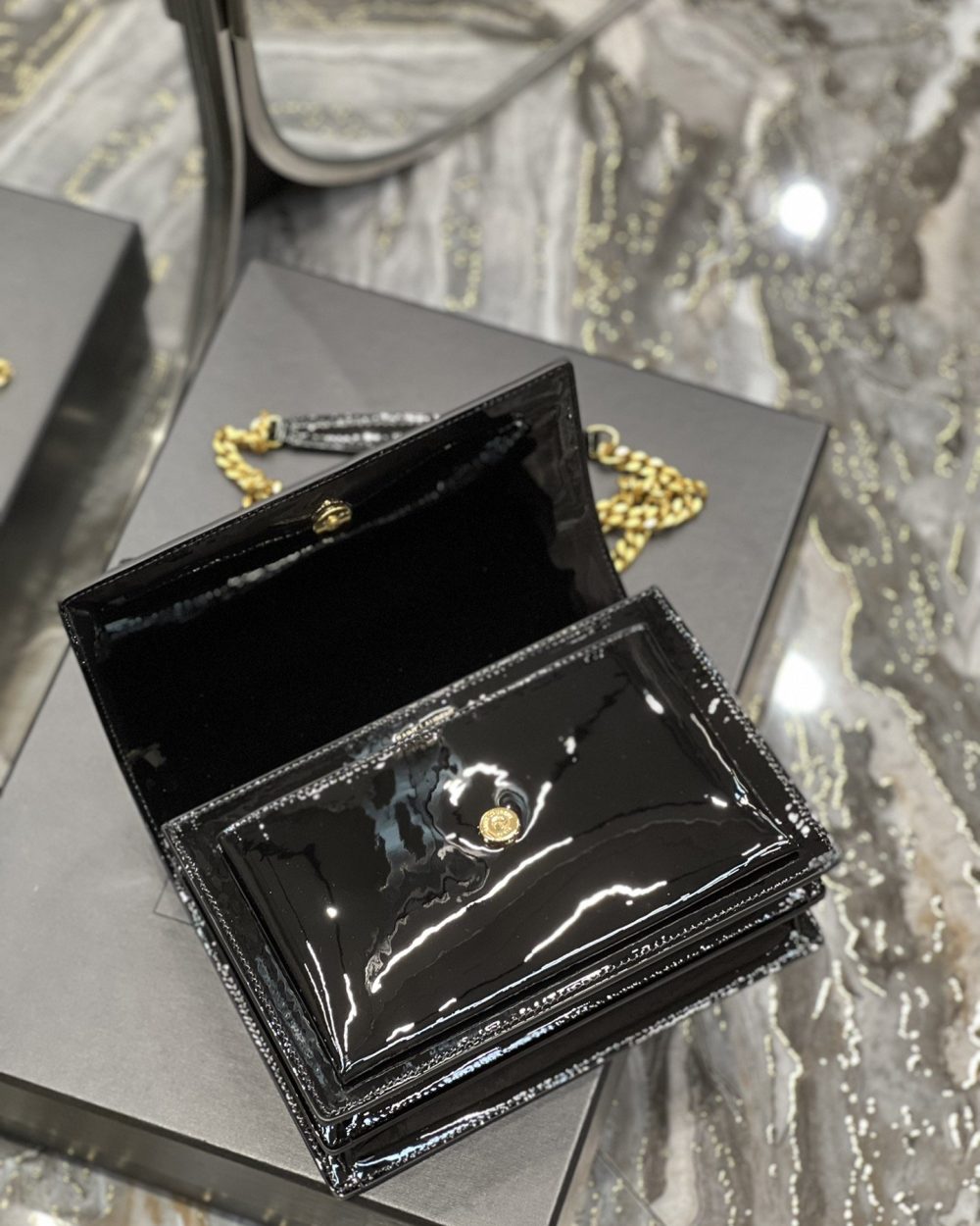 [REP 1:1] Saint Laurent Sunset Medium Chain Bag For Women 8.6in/22cm Black YSL