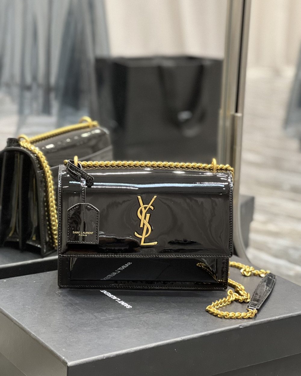 [REP 1:1] Saint Laurent Sunset Medium Chain Bag For Women 8.6in/22cm Black YSL