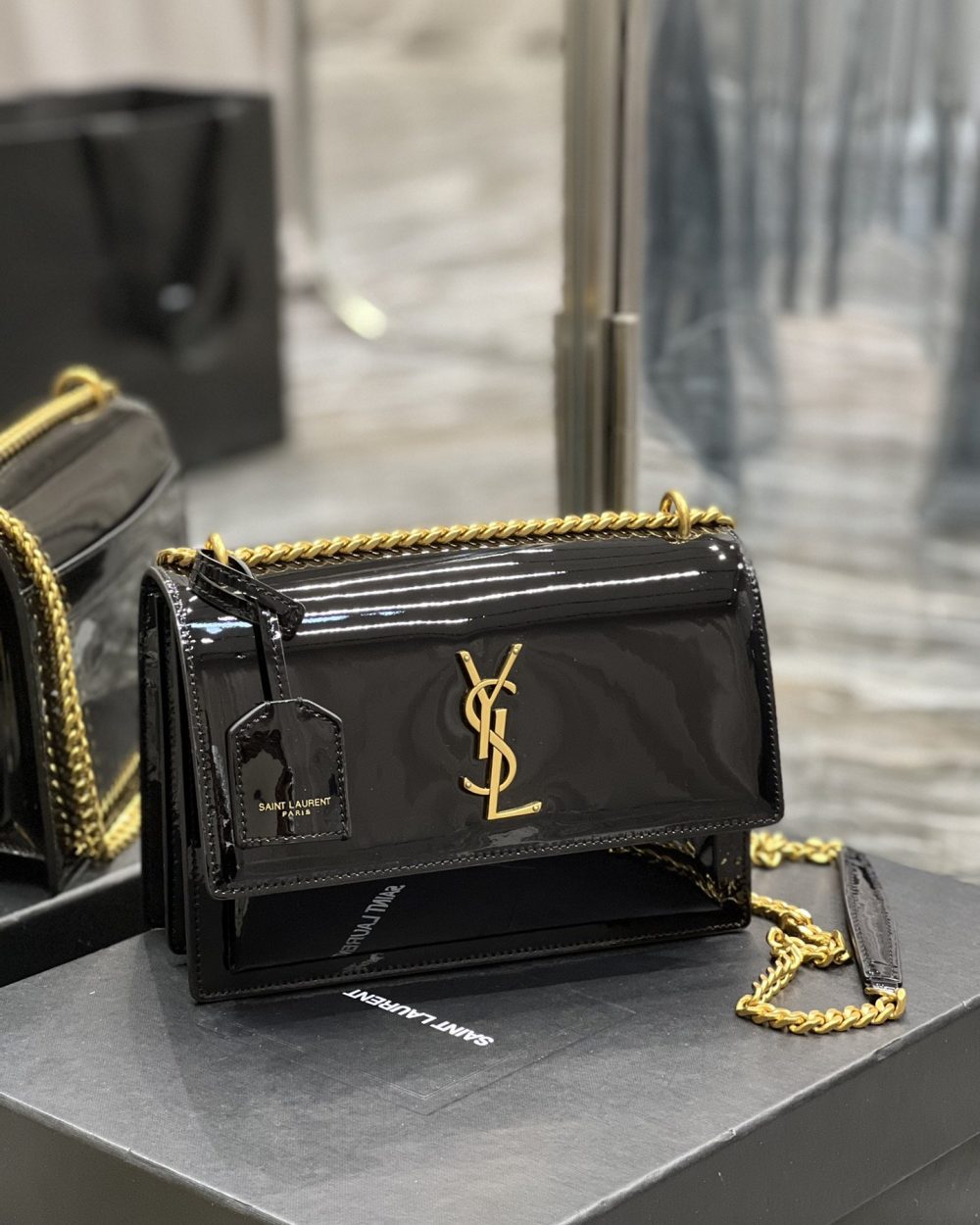 [REP 1:1] Saint Laurent Sunset Medium Chain Bag For Women 8.6in/22cm Black YSL