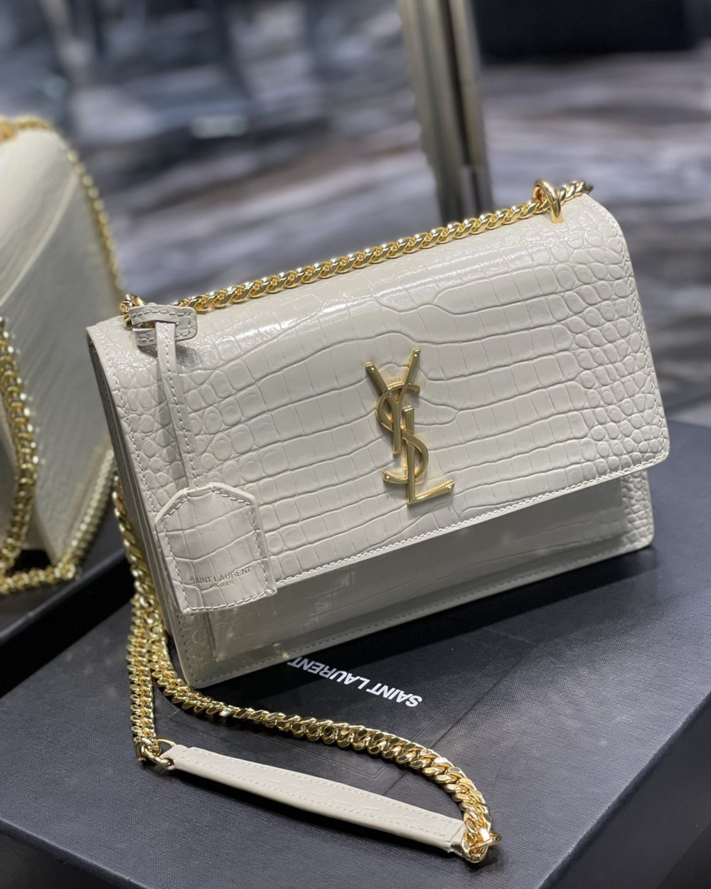 [REP 1:1] Saint Laurent Sunset Medium Chain Bag For Women 8.6in/22cm White YSL 442906DND0J9207