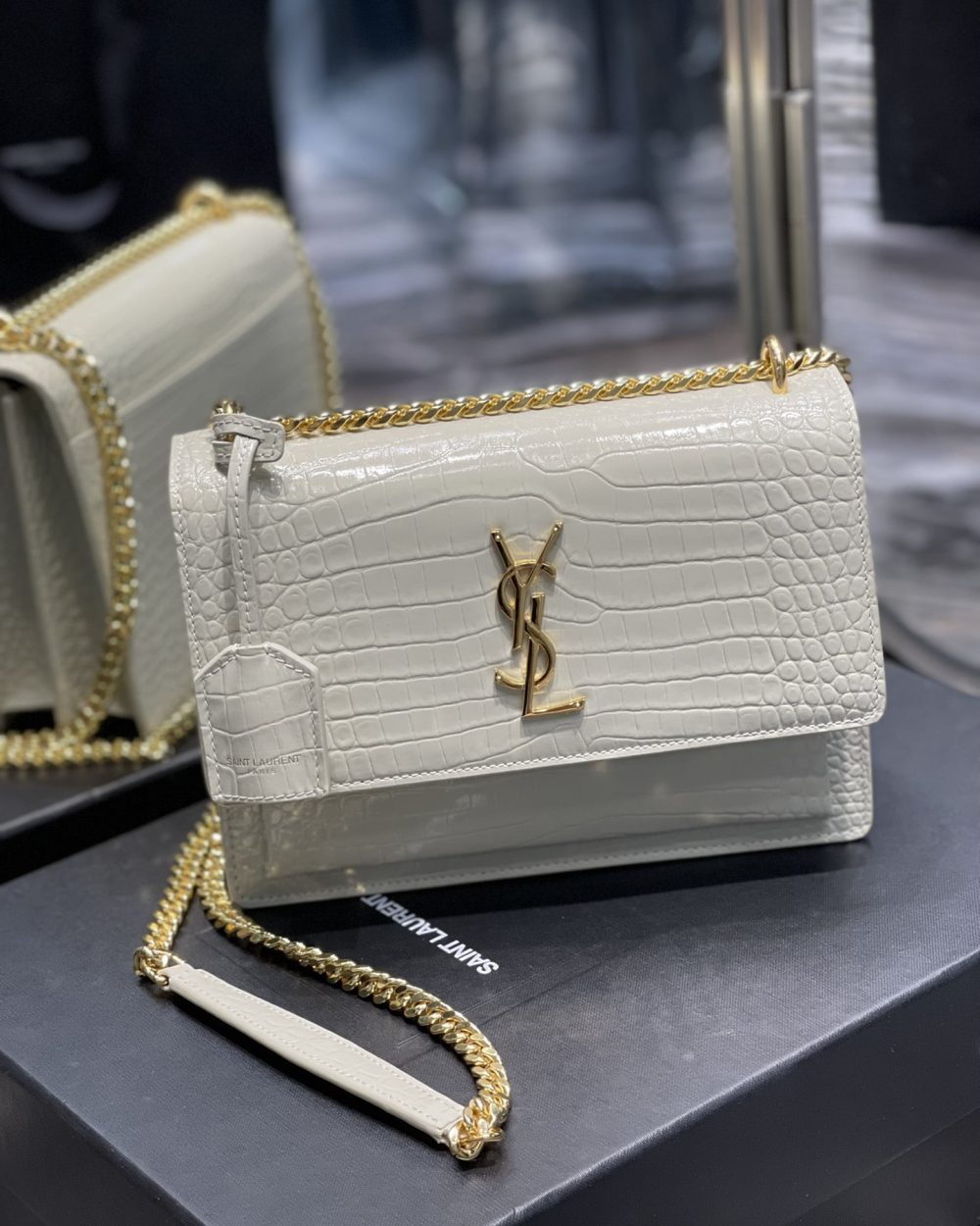 [REP 1:1] Saint Laurent Sunset Medium Chain Bag For Women 8.6in/22cm White YSL 442906DND0J9207