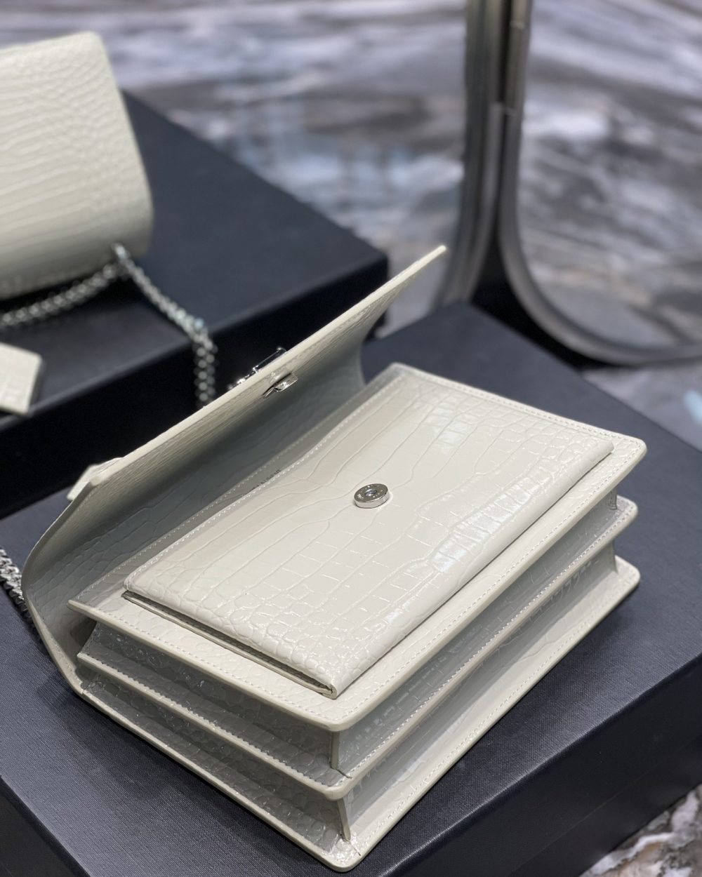 [REP 1:1] Saint Laurent Sunset Medium Chain Bag For Women 8.6in/22cm White YSL 442906DND0N9207