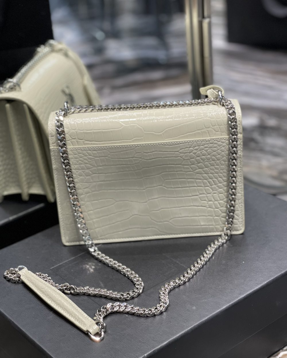 [REP 1:1] Saint Laurent Sunset Medium Chain Bag For Women 8.6in/22cm White YSL 442906DND0N9207