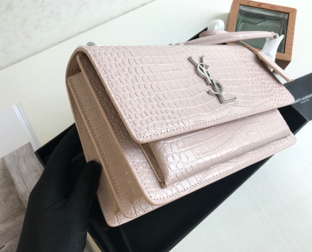 [REP 1:1] Saint Laurent Sunset Medium Chain Bag Light Pink For Women 8.6in/22cm YSL 442906DND0N1202