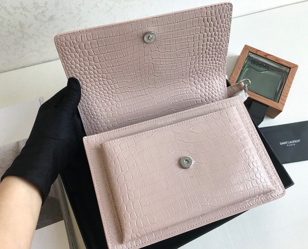 [REP 1:1] Saint Laurent Sunset Medium Chain Bag Light Pink For Women 8.6in/22cm YSL 442906DND0N1202