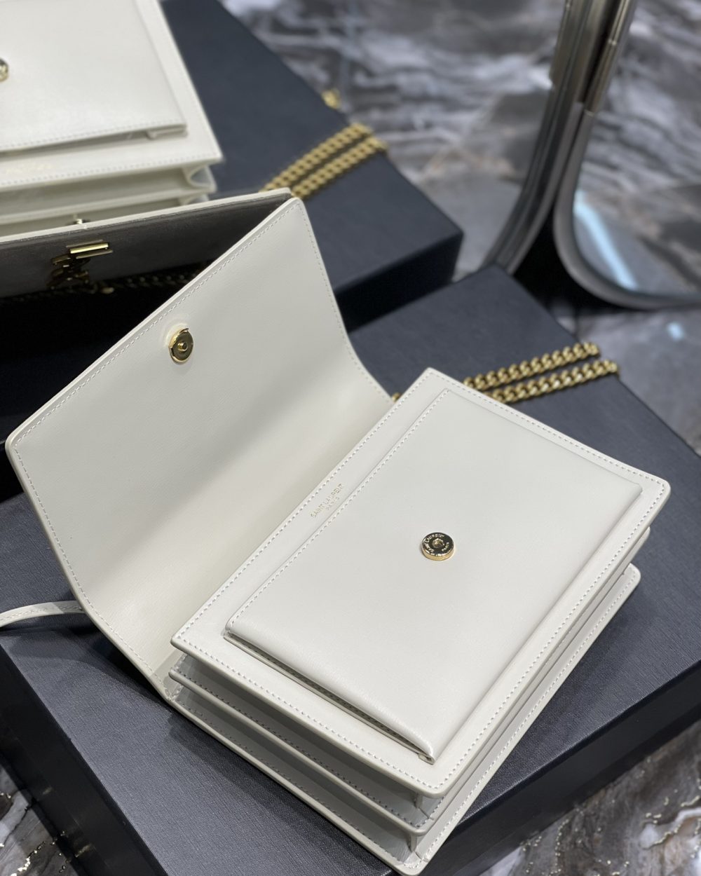 [REP 1:1] Saint Laurent Sunset Medium Chain Bag White For Women 9.8in/22cm YSL