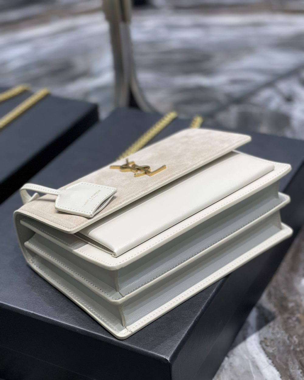 [REP 1:1] Saint Laurent Sunset Medium Chain Bag White For Women 9.8in/22cm YSL