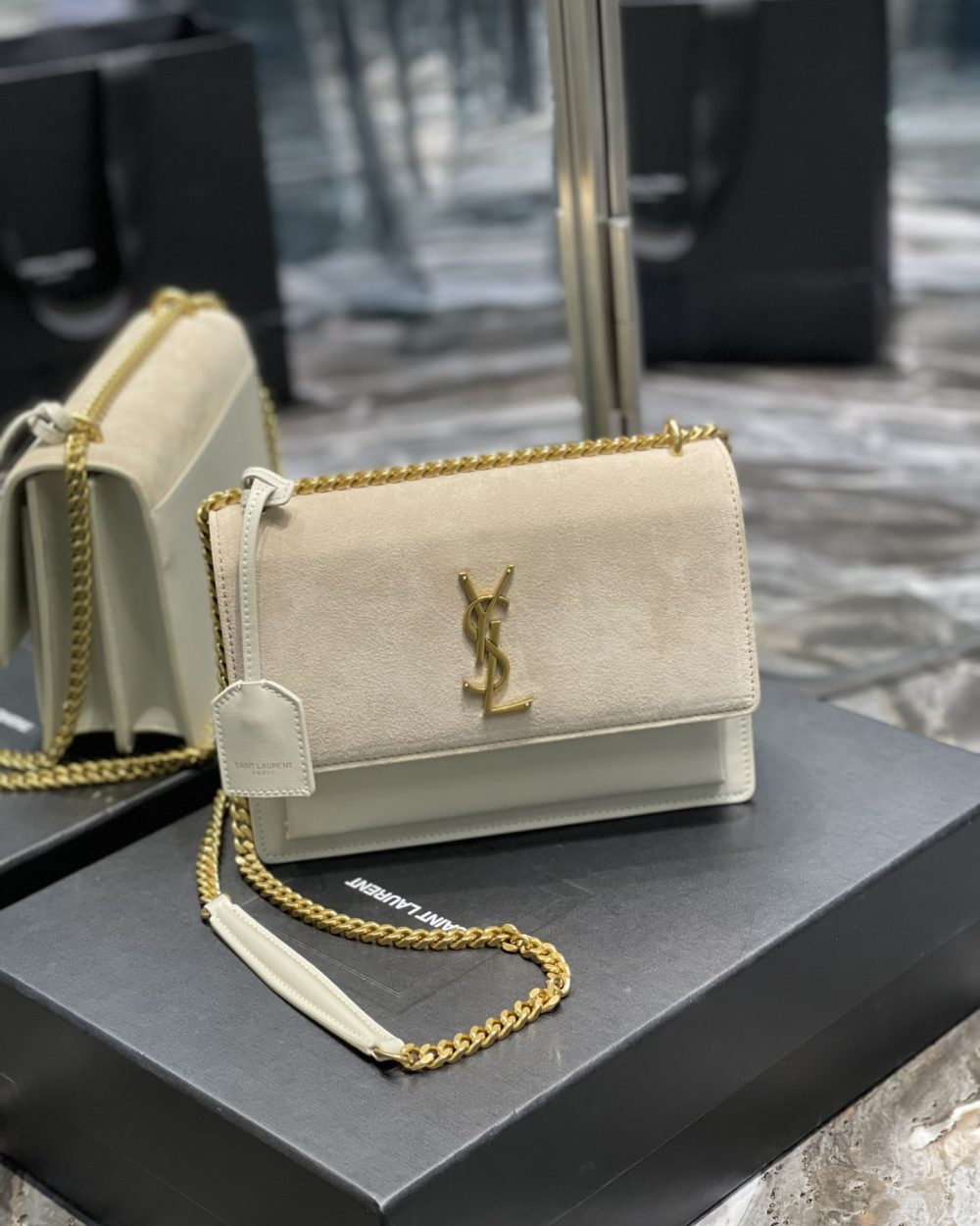 [REP 1:1] Saint Laurent Sunset Medium Chain Bag White For Women 9.8in/22cm YSL