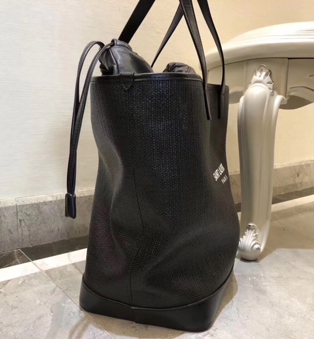 [REP 1:1] Saint Laurent Teddy Medium Canvas Handle Bucket Tote Bag Black For Women 13in/33cm YSL 551595 96W1E 1000