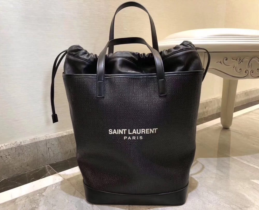 [REP 1:1] Saint Laurent Teddy Medium Canvas Handle Bucket Tote Bag Black For Women 13in/33cm YSL 551595 96W1E 1000