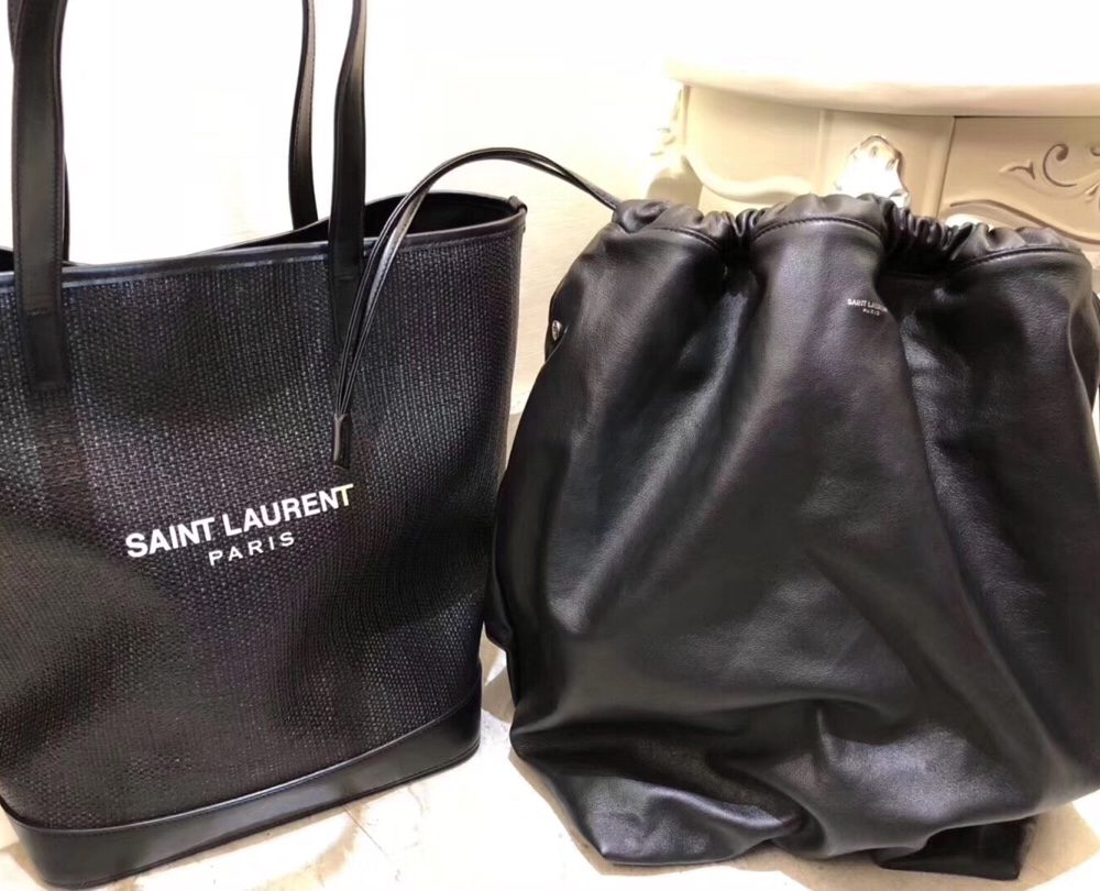 [REP 1:1] Saint Laurent Teddy Medium Canvas Handle Bucket Tote Bag Black For Women 13in/33cm YSL 551595 96W1E 1000