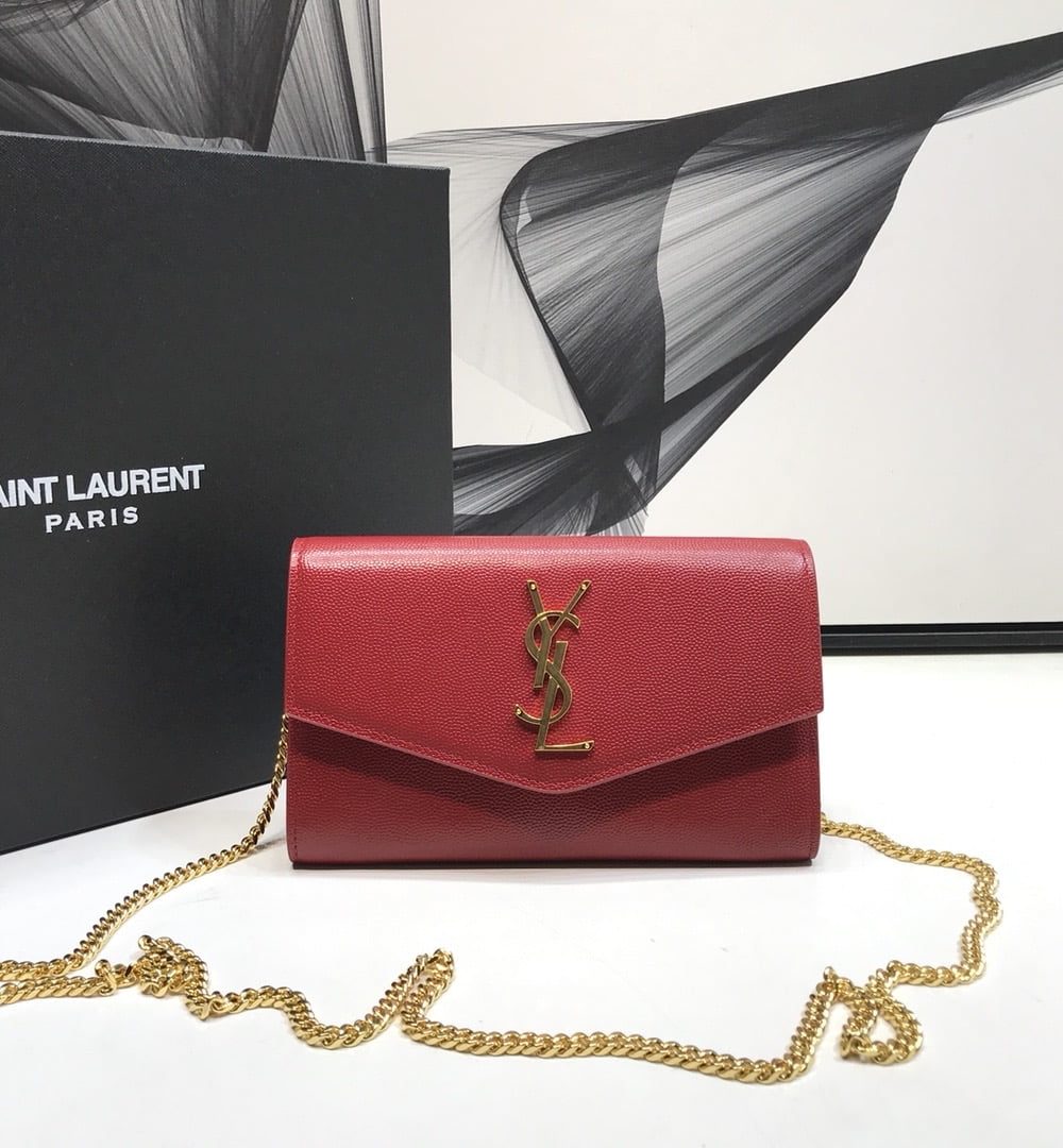 [REP 1:1] Saint Laurent Uptown Chain Wallet Red For Women 7.4in/19cm YSL