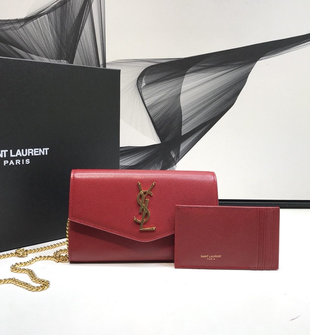 [REP 1:1] Saint Laurent Uptown Chain Wallet Red For Women 7.4in/19cm YSL