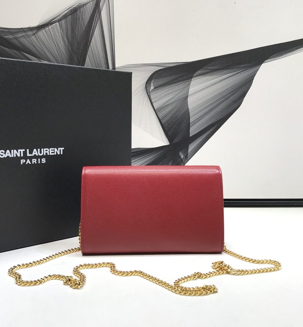 [REP 1:1] Saint Laurent Uptown Chain Wallet Red For Women 7.4in/19cm YSL