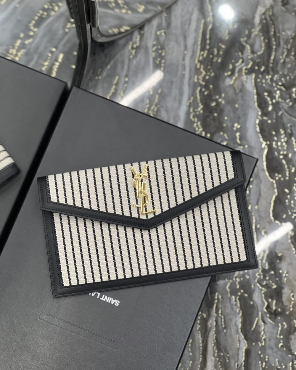 [REP 1:1] Saint Laurent Uptown Pouch Cream In Canvas For Women 10.6in/27cm YSL 565739FAACG9583