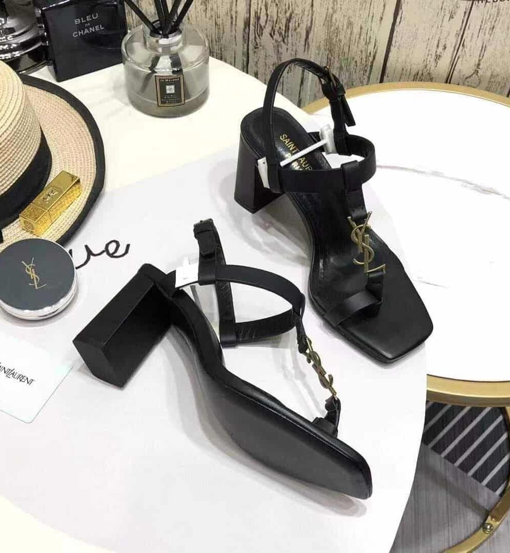 Saint Laurent Women's Cassandra Heeled Sandals Black For Women YSL 658198DWETT1000