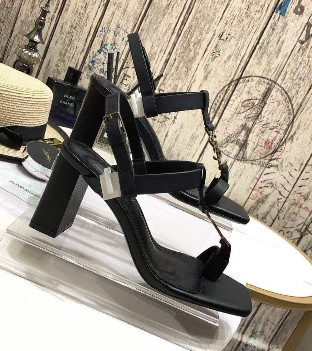 Saint Laurent Women's Cassandra Heeled Sandals Black For Women YSL 658198DWETT1000