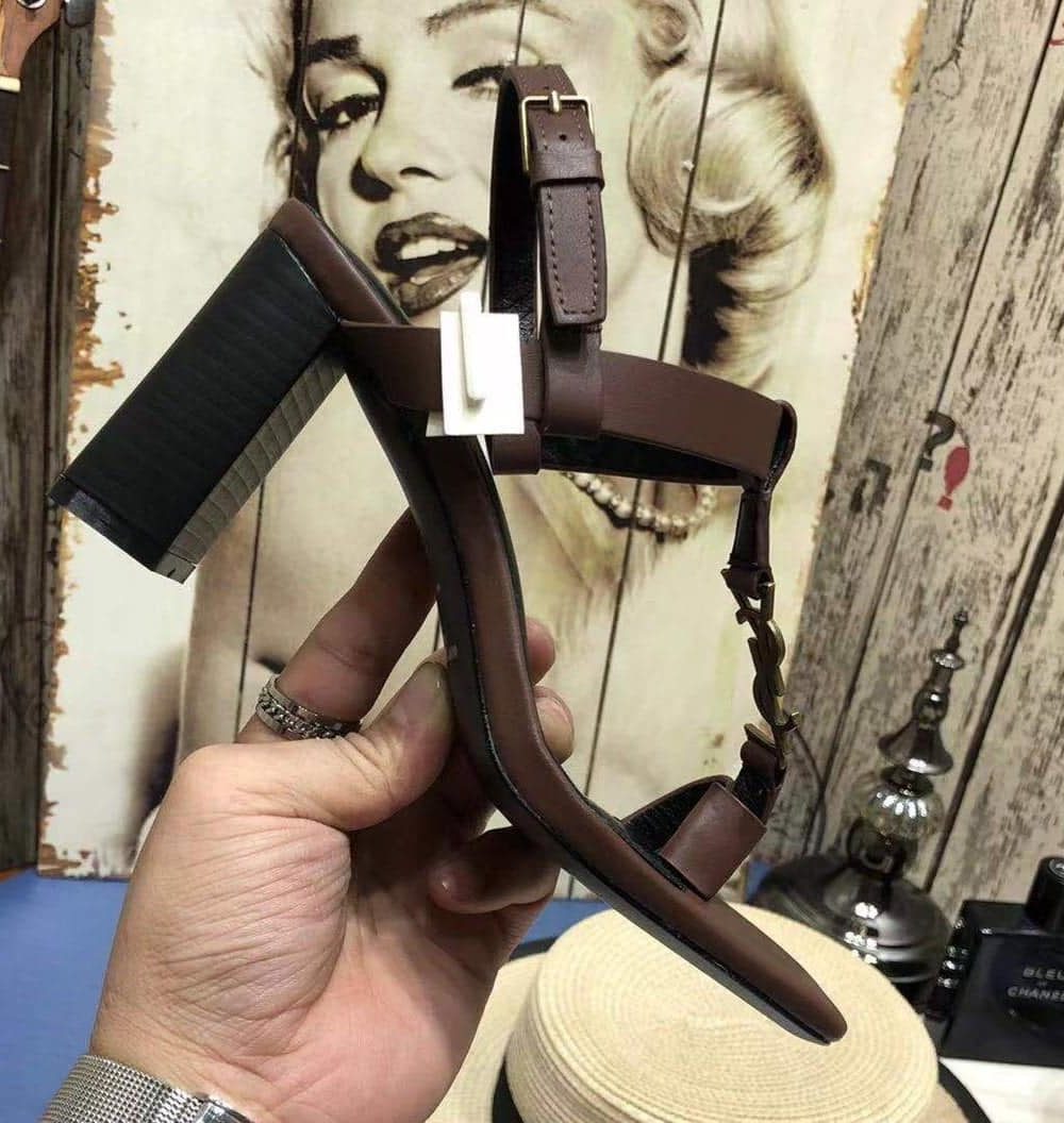 Saint Laurent Women's Cassandra Heeled Sandals Brown For Women YSL 658198DWETT6023