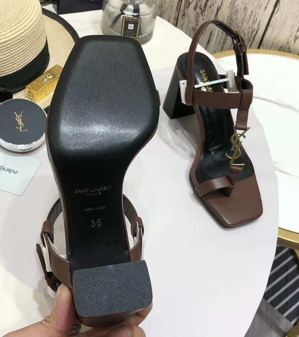 Saint Laurent Women's Cassandra Heeled Sandals Brown For Women YSL 658198DWETT6023