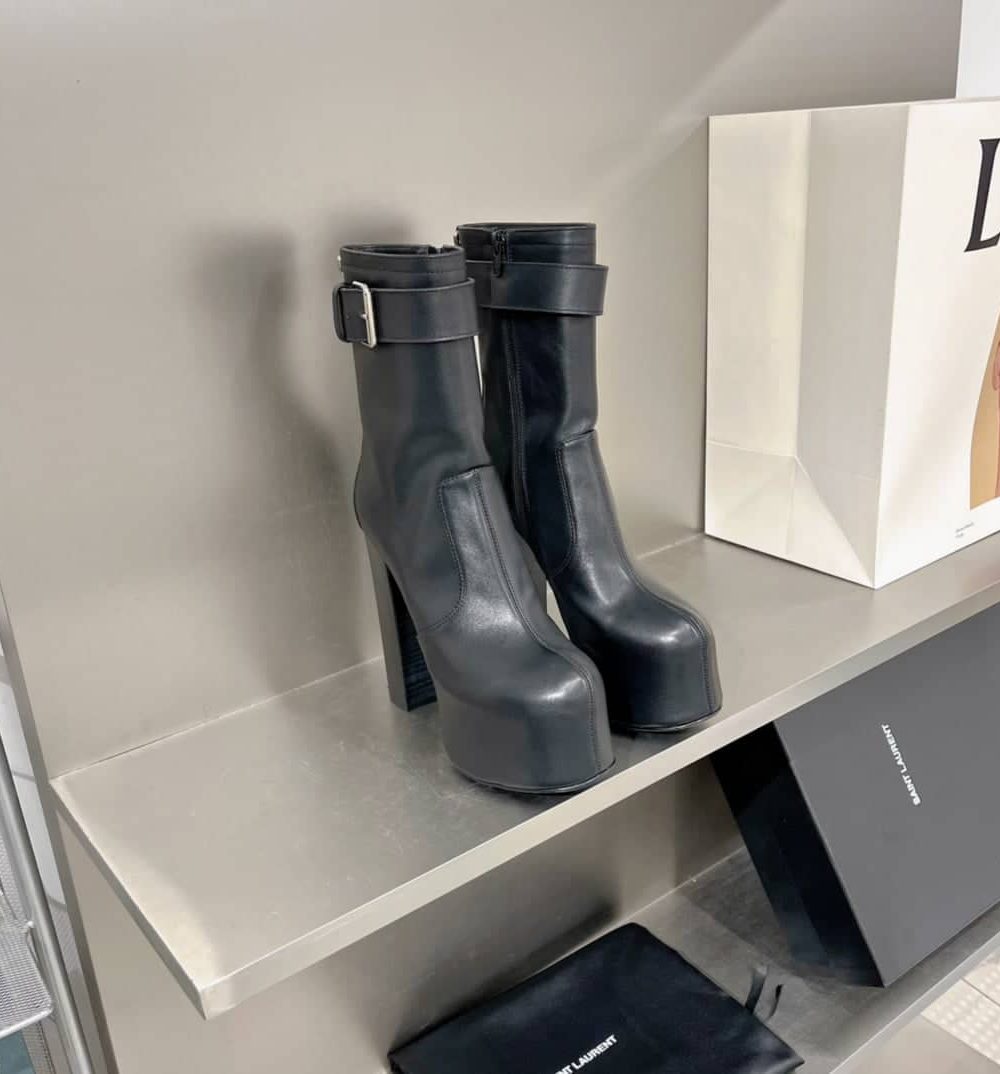 Saint Laurent Women's Cherry Buckle Platform Booties Black For Women YSL 6876621Y8001000