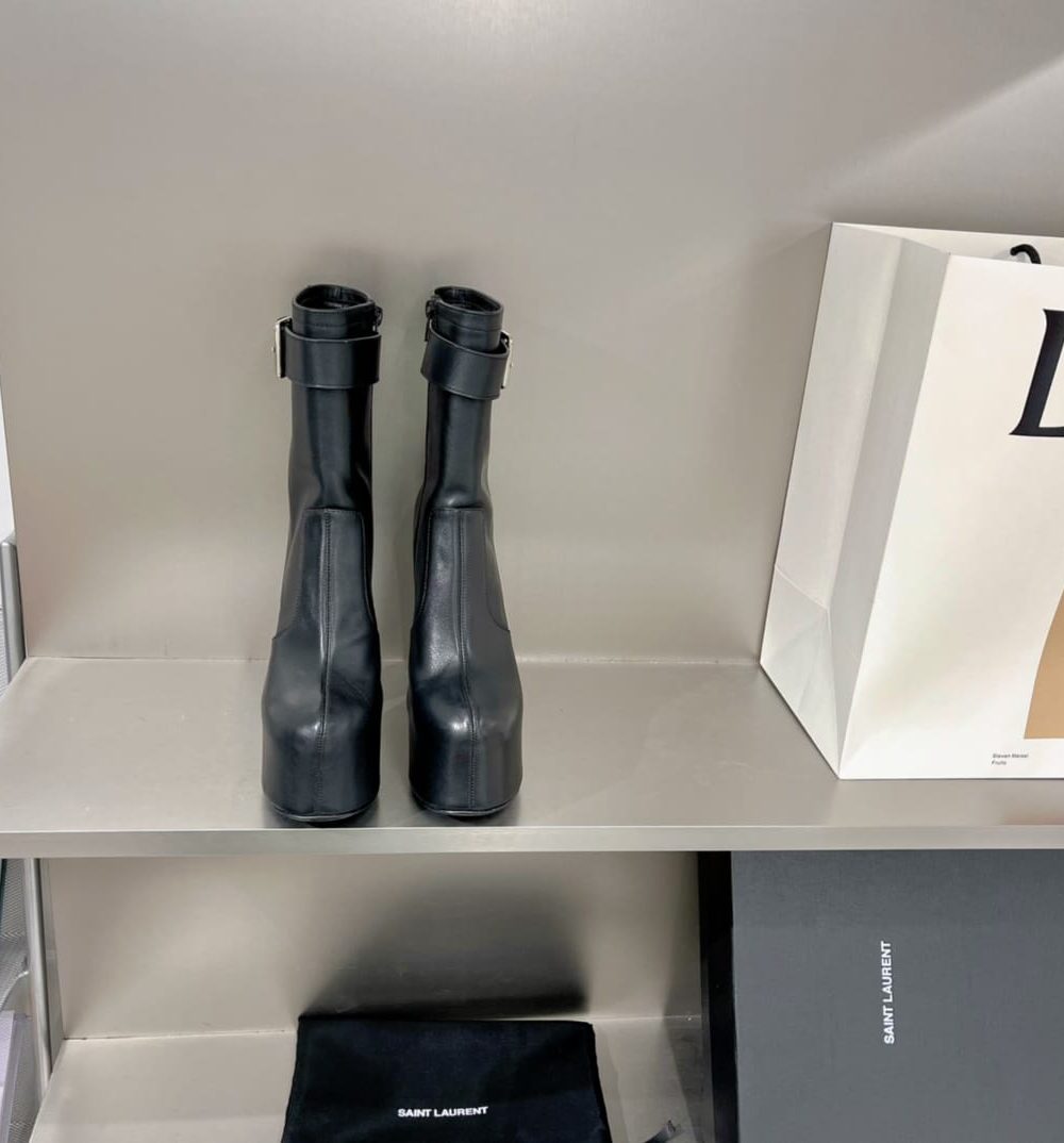 Saint Laurent Women's Cherry Buckle Platform Booties Black For Women YSL 6876621Y8001000