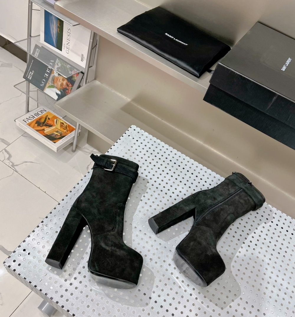 Saint Laurent Women's Cherry Buckle Platform Booties Black For Women YSL