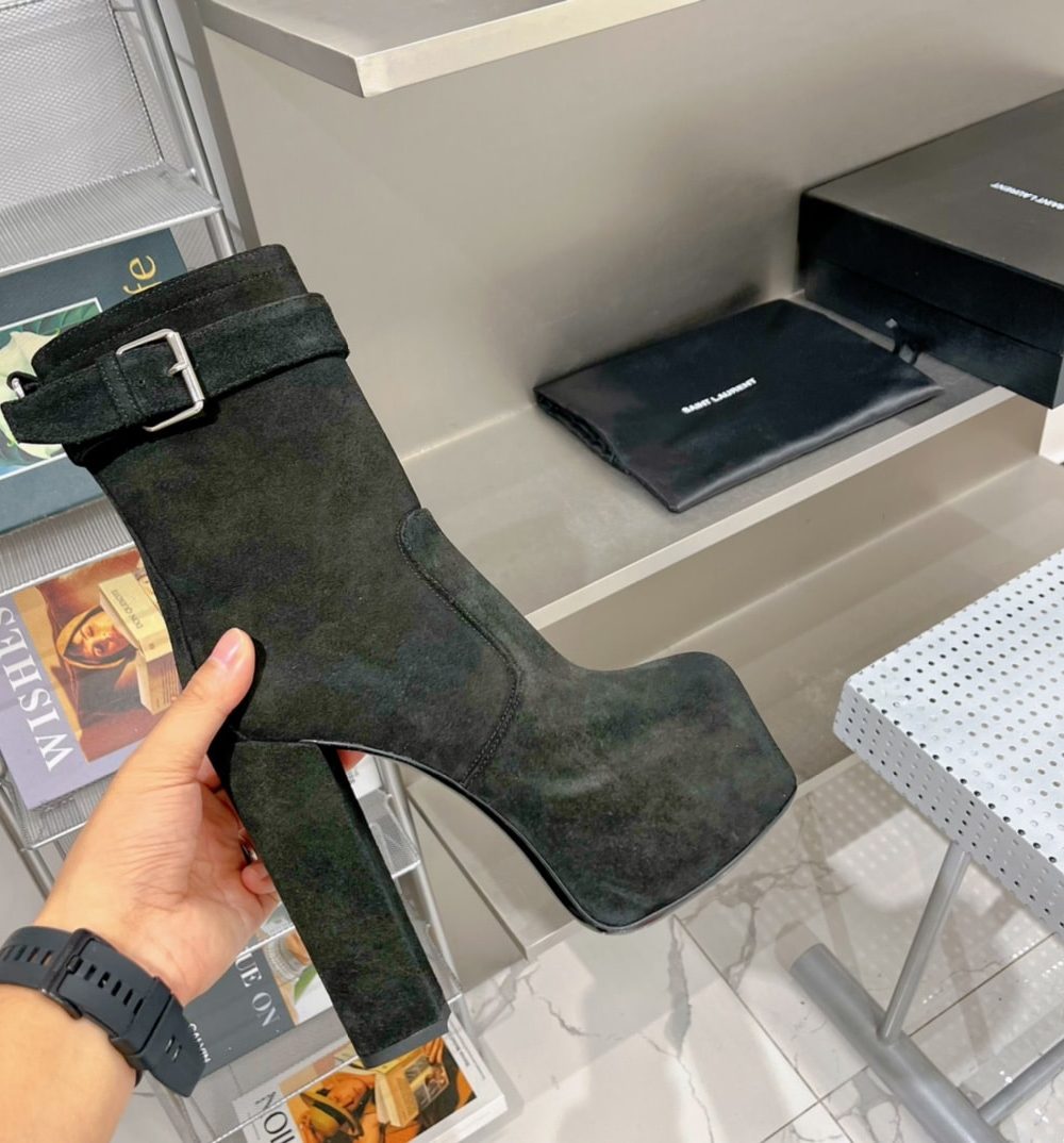 Saint Laurent Women's Cherry Buckle Platform Booties Black For Women YSL