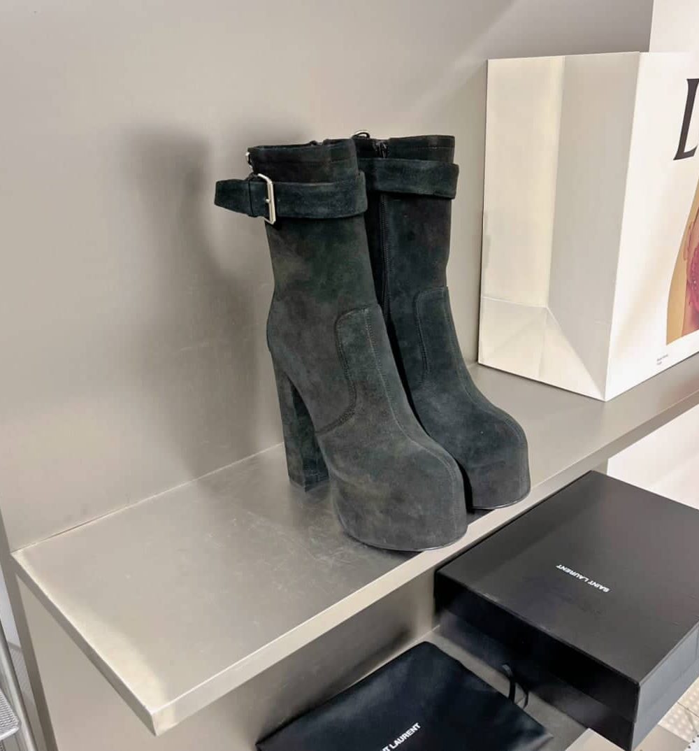 Saint Laurent Women's Cherry Buckle Platform Booties Black For Women YSL