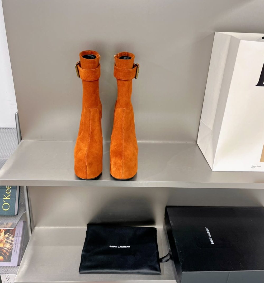 Saint Laurent Women's Cherry Buckle Platform Booties Orange For Women YSL