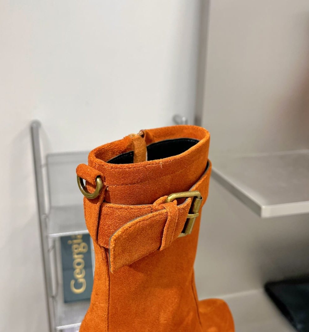 Saint Laurent Women's Cherry Buckle Platform Booties Orange For Women YSL