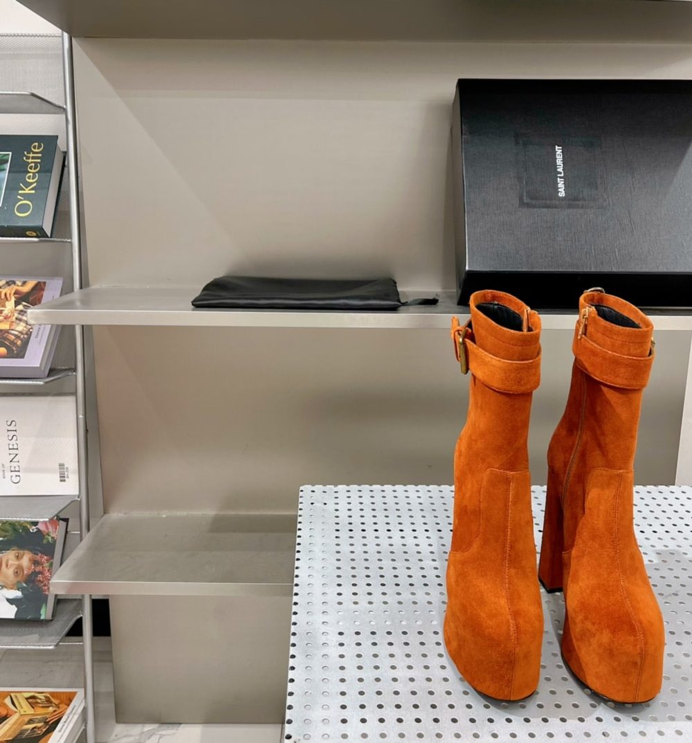 Saint Laurent Women's Cherry Buckle Platform Booties Orange For Women YSL