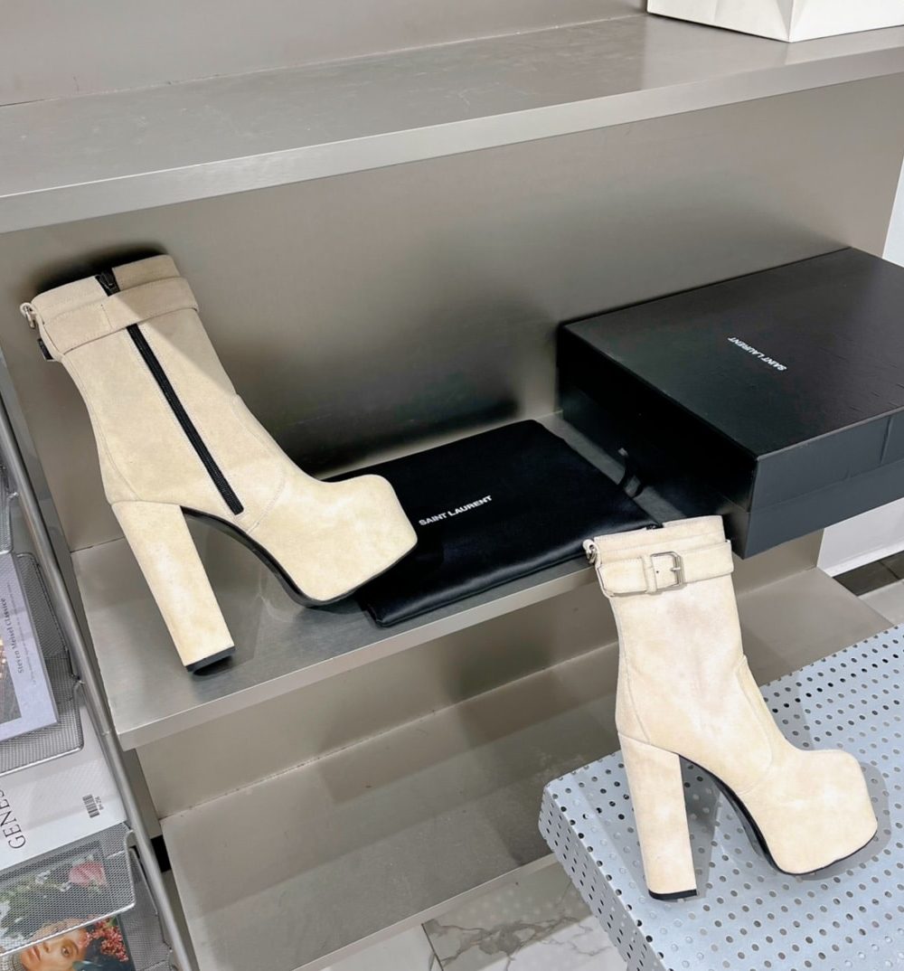 Saint Laurent Women's Cherry Buckle Platform Booties White For Women YSL