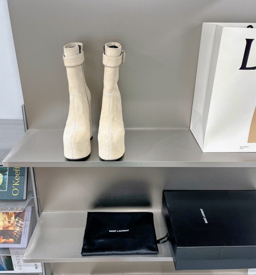 Saint Laurent Women's Cherry Buckle Platform Booties White For Women YSL