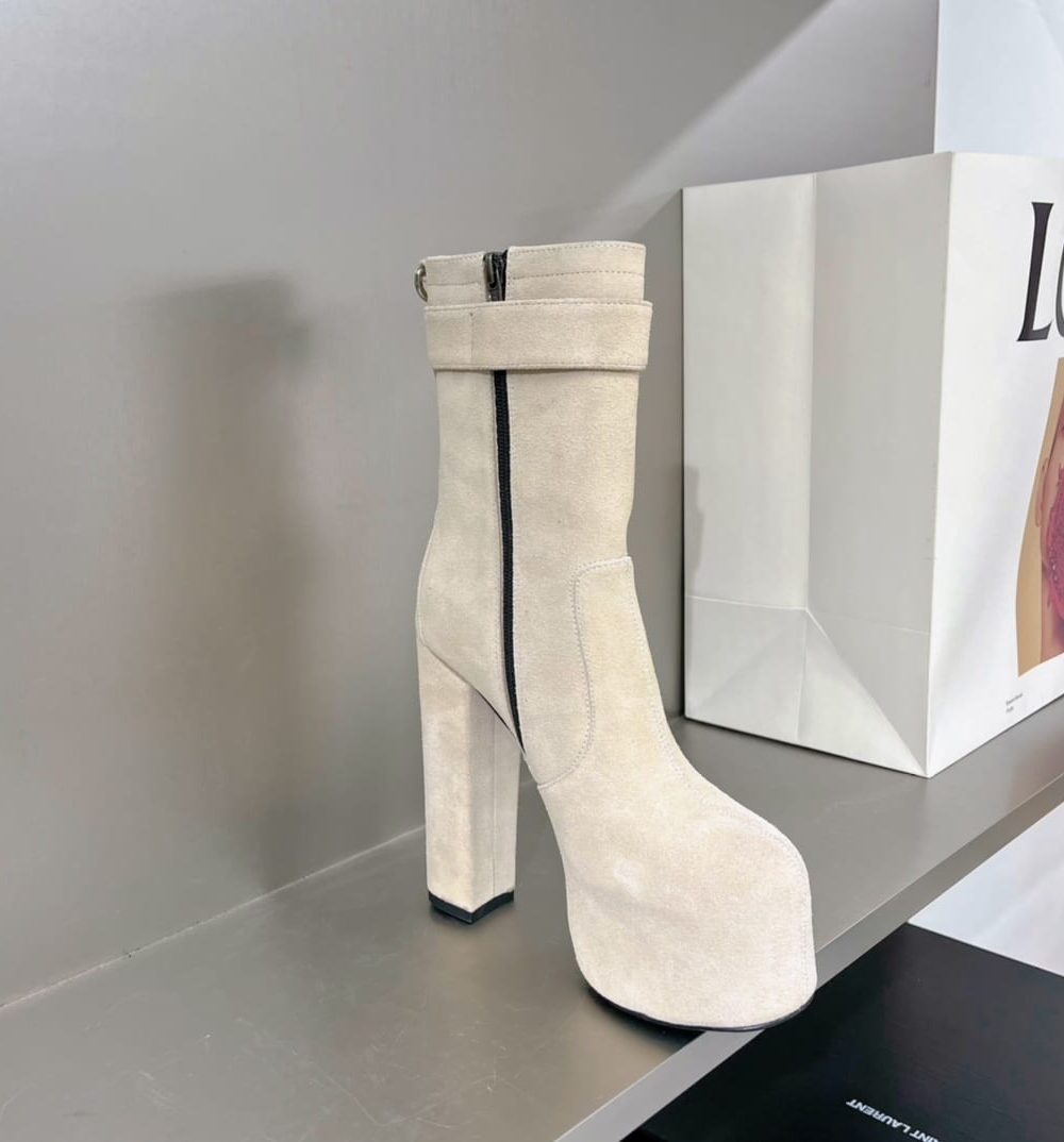 Saint Laurent Women's Cherry Buckle Platform Booties White For Women YSL