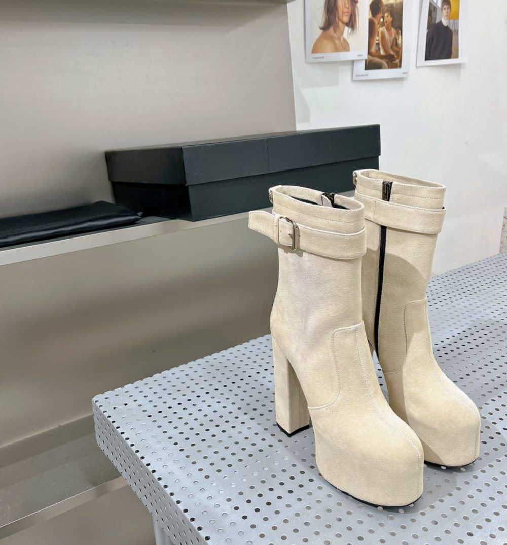 Saint Laurent Women's Cherry Buckle Platform Booties White For Women YSL