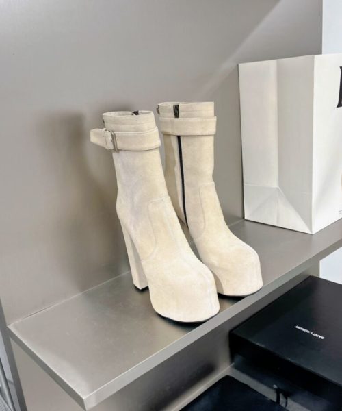 Saint Laurent Women's Cherry Buckle Platform Booties White For Women YSL