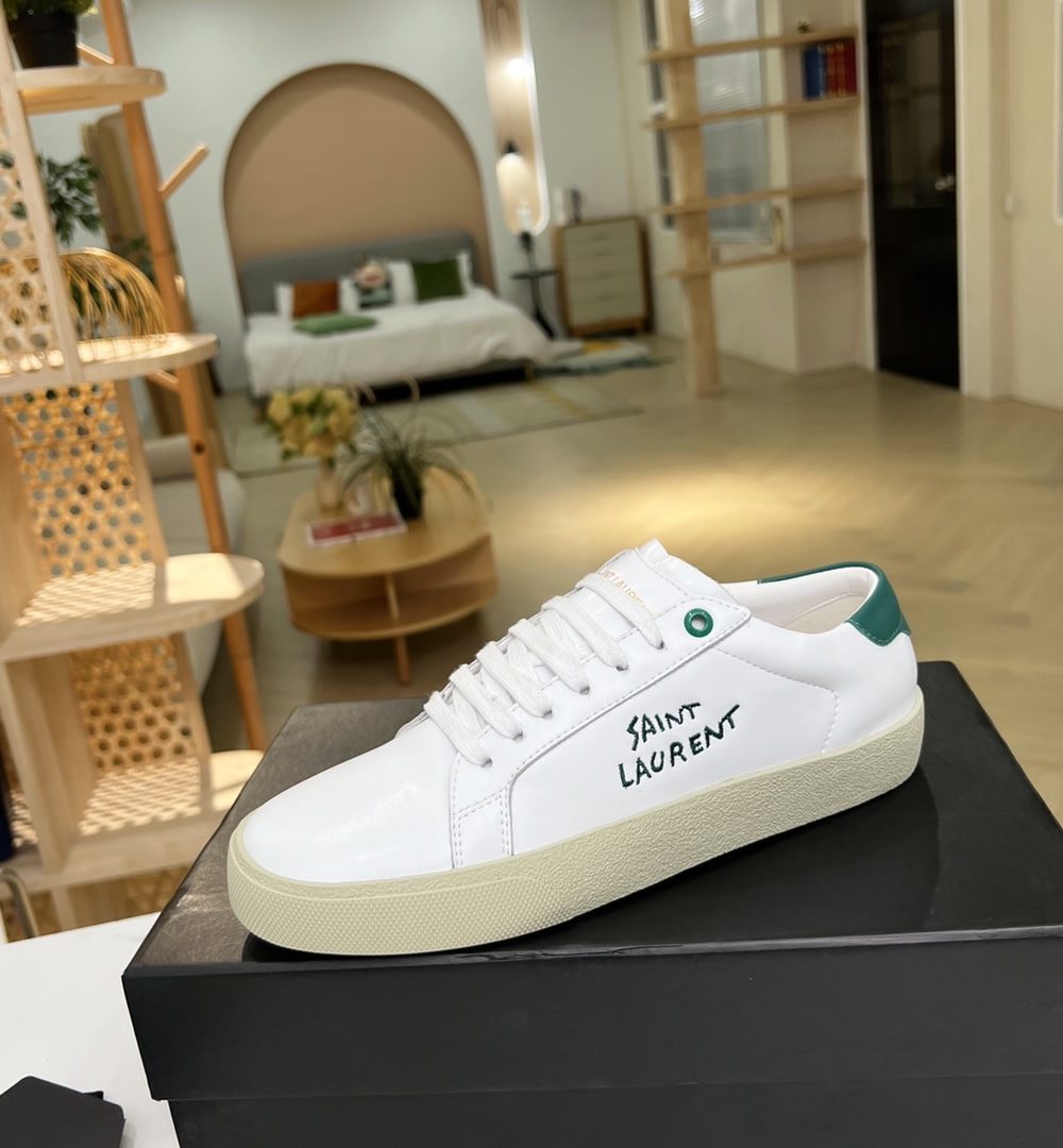 Saint Laurent Women's Court Classic Sl/06 Embroidered Sneakers Green For Women YSL